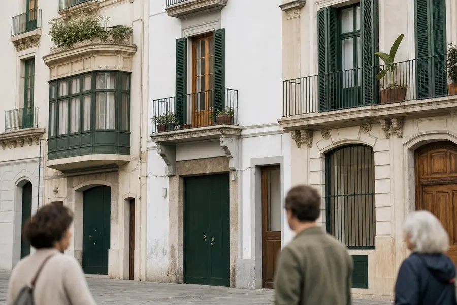Fachadas variadas de edificios de viviendas en una calle tranquila