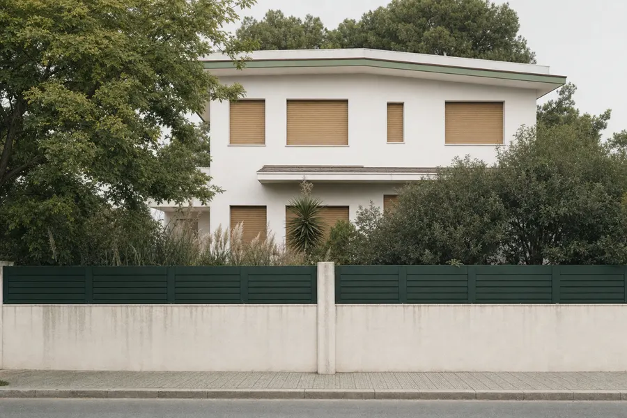 Casa unifamiliar cerrada, con las persianas bajadas y el jardín delantero descuidado